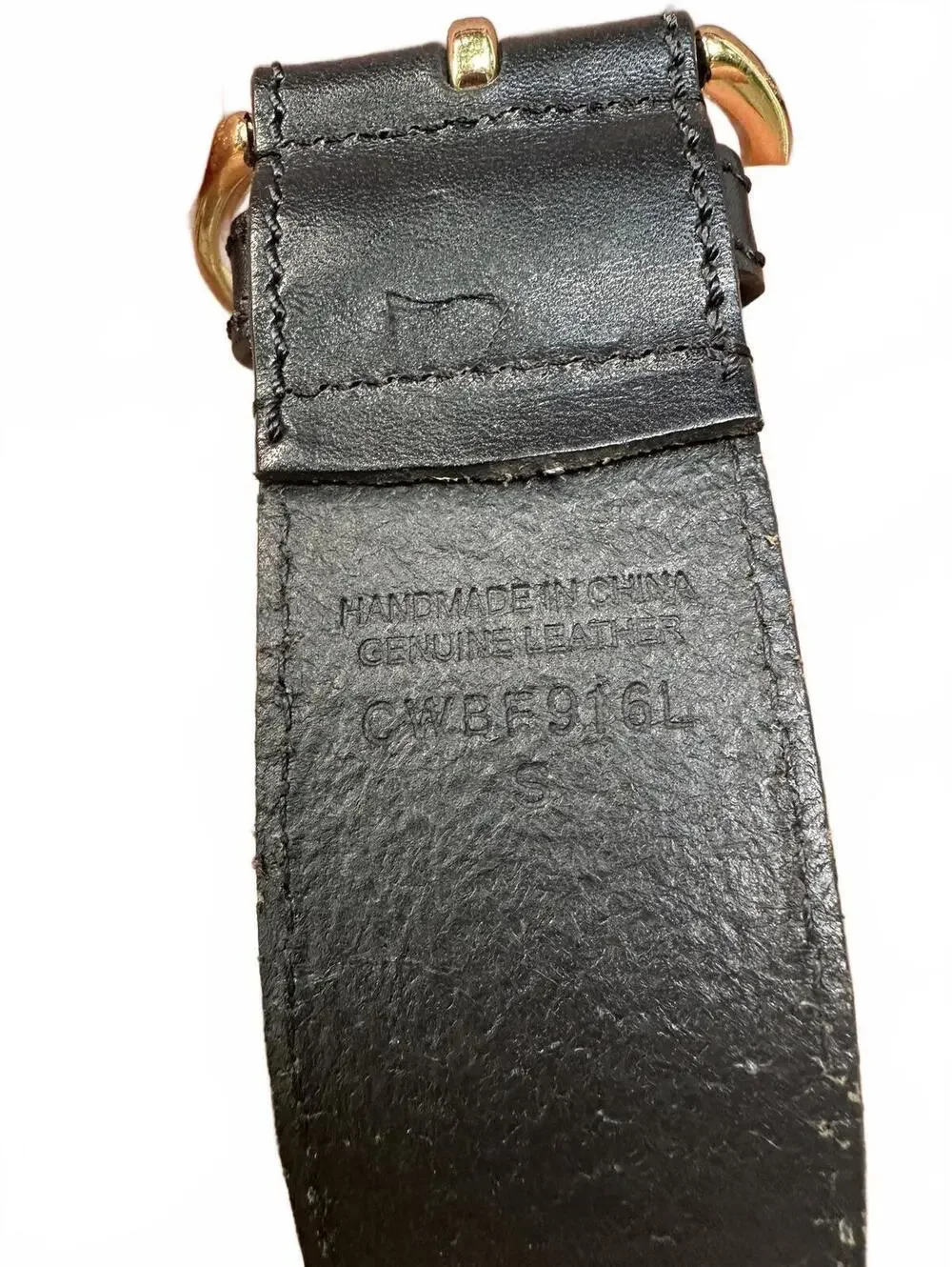 Black Genuine Leather Wide Belt with Gold Hardware